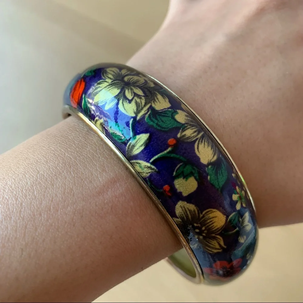 Vintage Floral Pattern Enamel Cloisonne Bangle